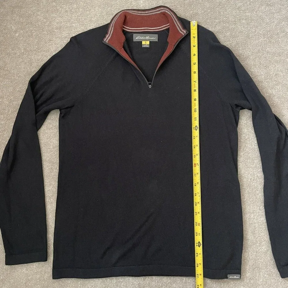 Eddie Bauer Sweater Mens Small Black Quarter Zip Pullover Cotton Cashmere Shirt